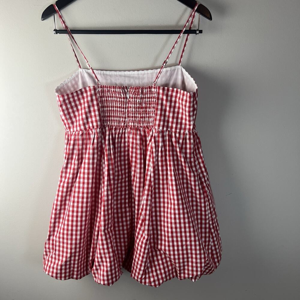 Abercrombie & Fitch Emerson Poplin Mini Dress Red Gingham Smocked Sz L - Picture 10 of 11